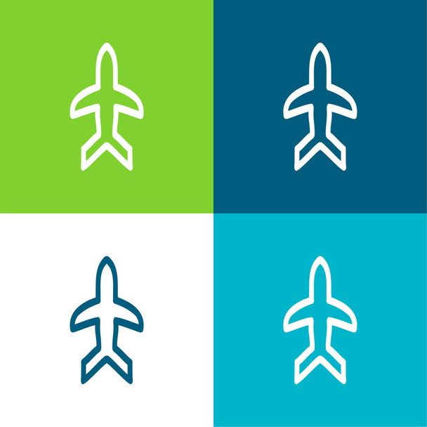 Αεροπλάνο χέρι σχεδιάζεται περίγραμμα που δείχνει προς τα πάνω Επίπεδη τεσσάρων χρωμάτων ελάχιστο σύνολο εικονιδίων - Διάνυσμα, εικόνα