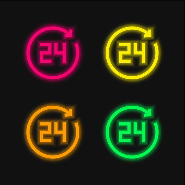 24 години чотири кольори, що світяться неоном Векторна піктограма
 - Вектор, зображення