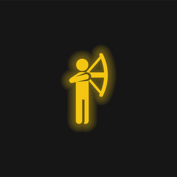 Tiro con l'arco giallo icona al neon incandescente - Vettoriali, immagini