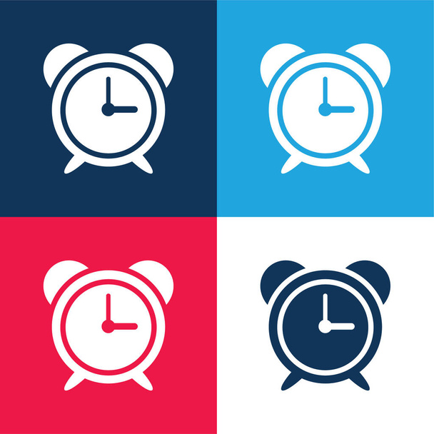 Big Alarm Clock blue and red four color minimal icon set - Vector, Image