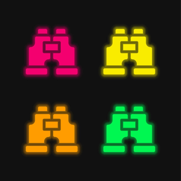 Dürbünler dört renk parlayan neon vektör simgesi - Vektör, Görsel