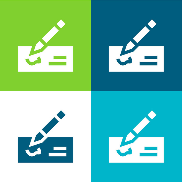 Bank Check Conjunto de ícones mínimos de quatro cores plano - Vetor, Imagem
