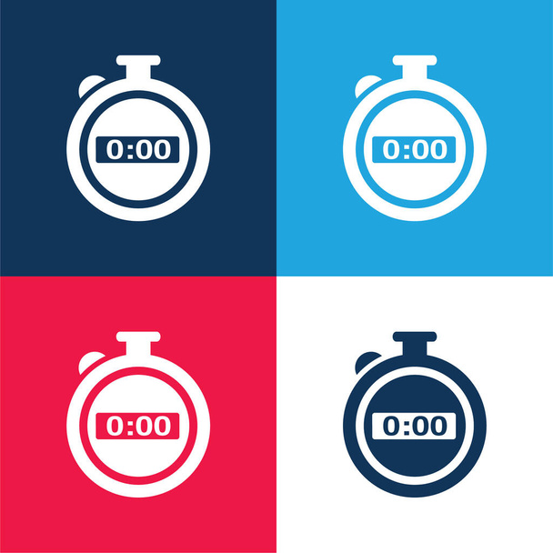 Черный секундомер синий и красный четыре цвета минимальный набор значков - Вектор,изображение