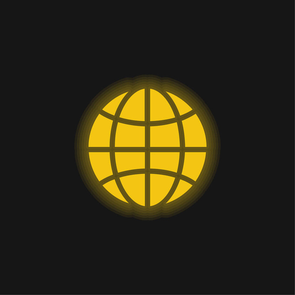 薄いグリッド黄色の輝くネオンのアイコンと黒の地球の円 - ベクター画像