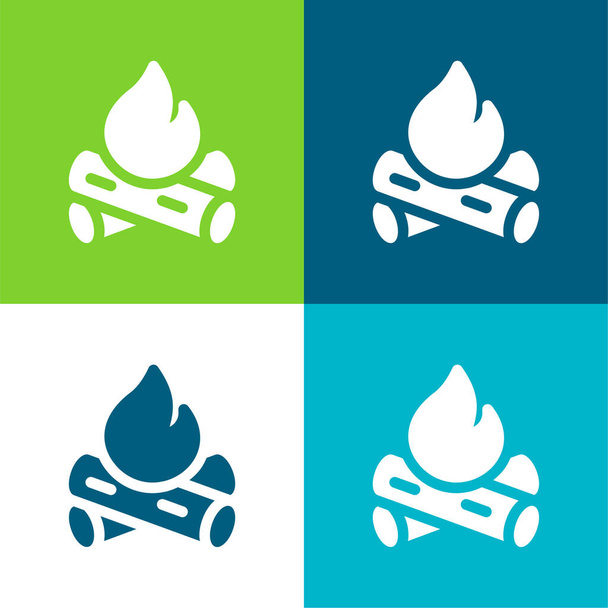 Bonfire Lapos négy szín minimális ikon készlet - Vektor, kép