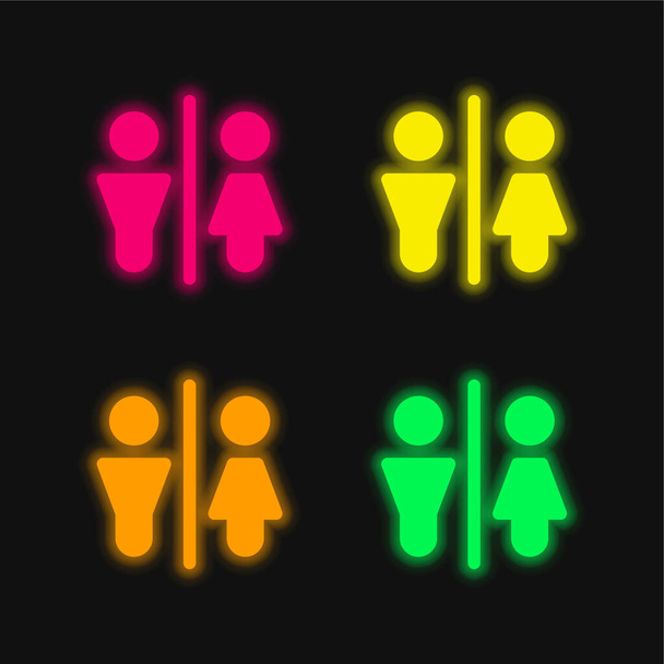 Cuarto de baño de cuatro colores brillante icono de vectores de neón - Vector, imagen