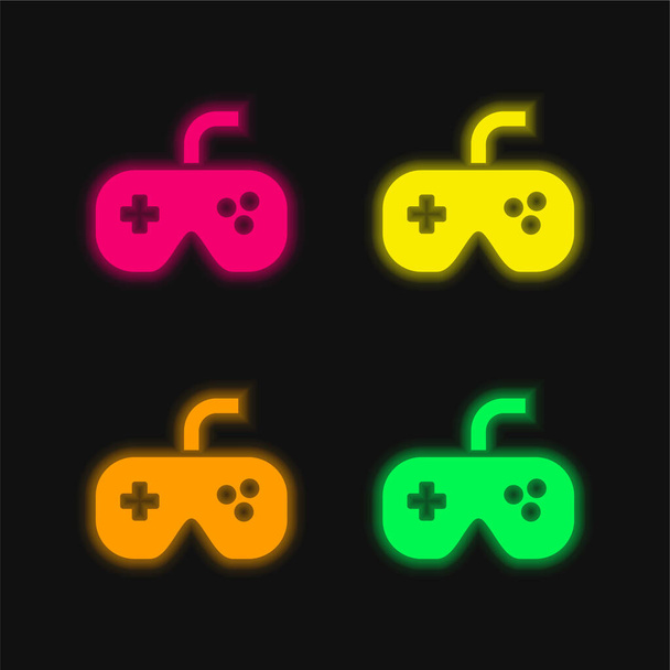 Black Gamepad four color glowing neon vector icon - Vector, Image
