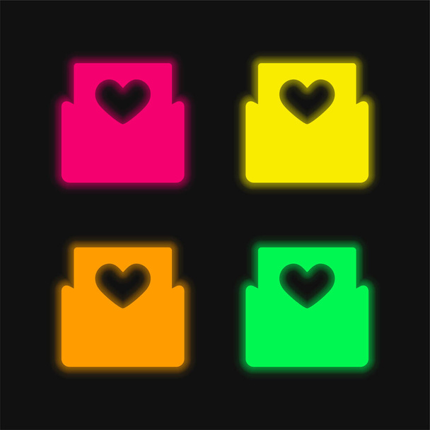 Birthday Card four color glowing neon vector icon - Vector, Image