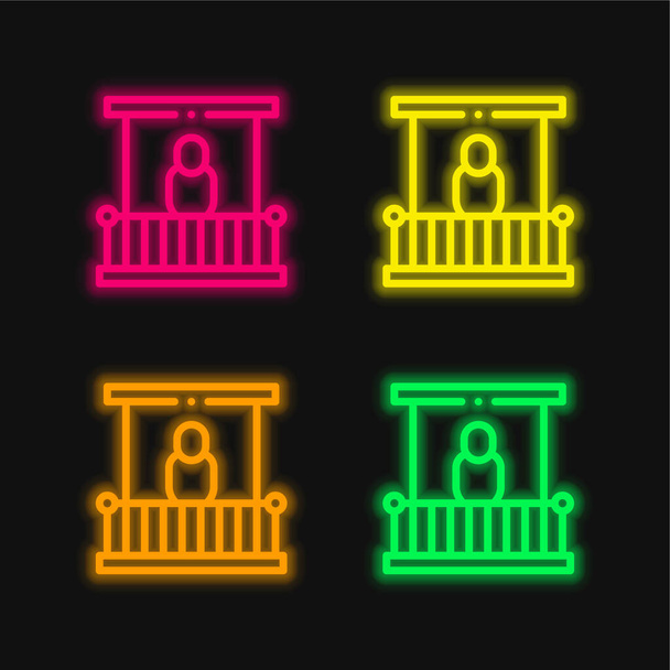 Balkon vier Farben leuchtenden Neon-Vektor-Symbol - Vektor, Bild