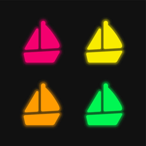 Boot vier kleur gloeiende neon vector pictogram - Vector, afbeelding