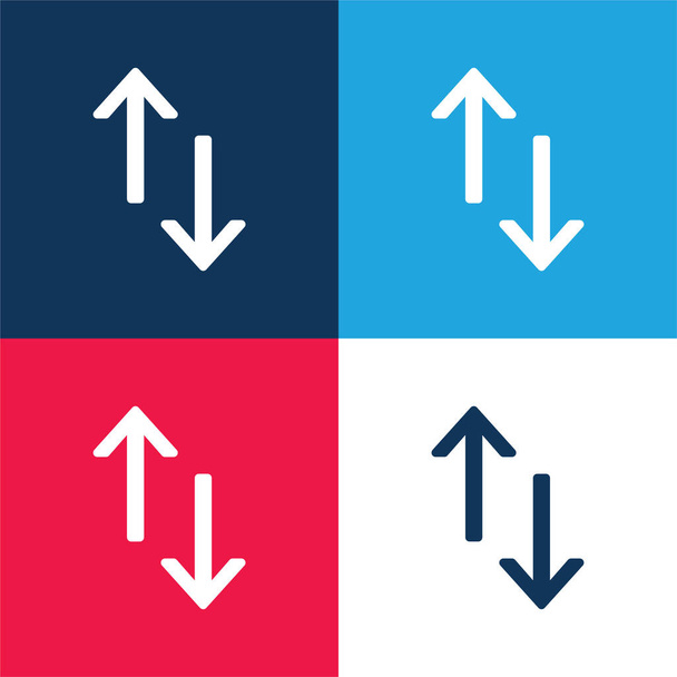Pijlen blauw en rood vier kleuren minimale pictogram set - Vector, afbeelding