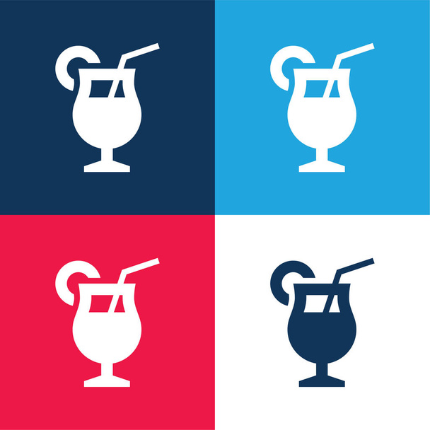 Bebida azul y rojo conjunto de iconos mínimo de cuatro colores - Vector, imagen