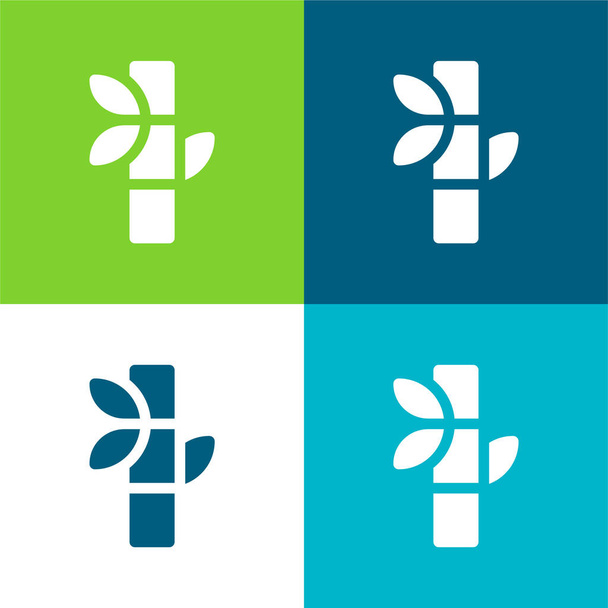 Set di icone minimali in bambù piatto a quattro colori - Vettoriali, immagini