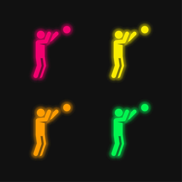 Jugador de baloncesto de cuatro colores brillante icono del vector de neón - Vector, Imagen