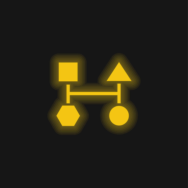 Esquema de bloques de cuatro formas geométricas básicas negro amarillo brillante icono de neón - Vector, imagen