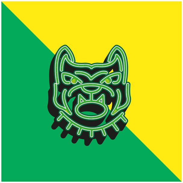 Angry Bulldog Face Outline Green and yellow modern 3d vector icon logo - Vector, Image