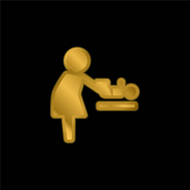Baby Changer chapado en oro icono metálico o logo vector - Vector, imagen