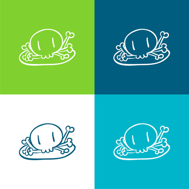 Bones Pile Lapos négy szín minimális ikon készlet - Vektor, kép