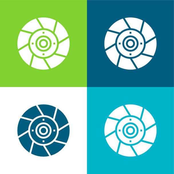 Disque de frein Ensemble d'icônes minimal plat à quatre couleurs - Vecteur, image