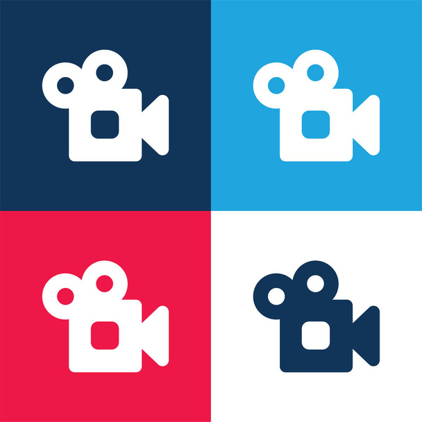 Videocamera analogica blu e rosso set di icone minime a quattro colori - Vettoriali, immagini