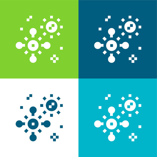Bactérie Ensemble d'icônes minimal plat à quatre couleurs - Vecteur, image