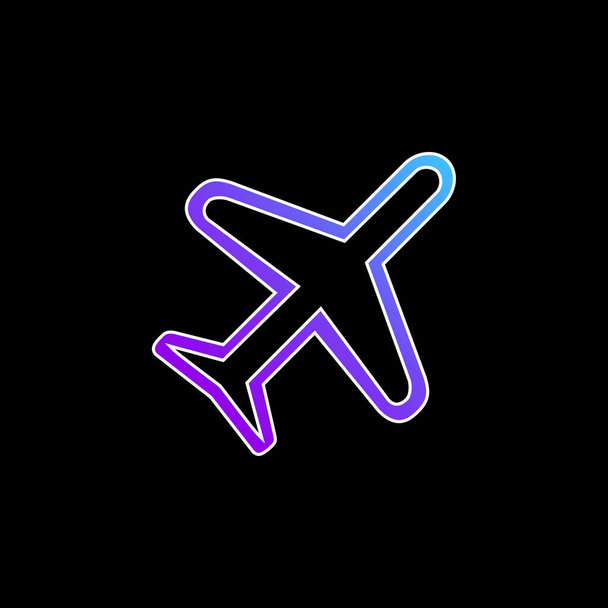 Airplane Rotated Diagonal Transport Outlined Symbol blue gradient vector icon - Vector, Image