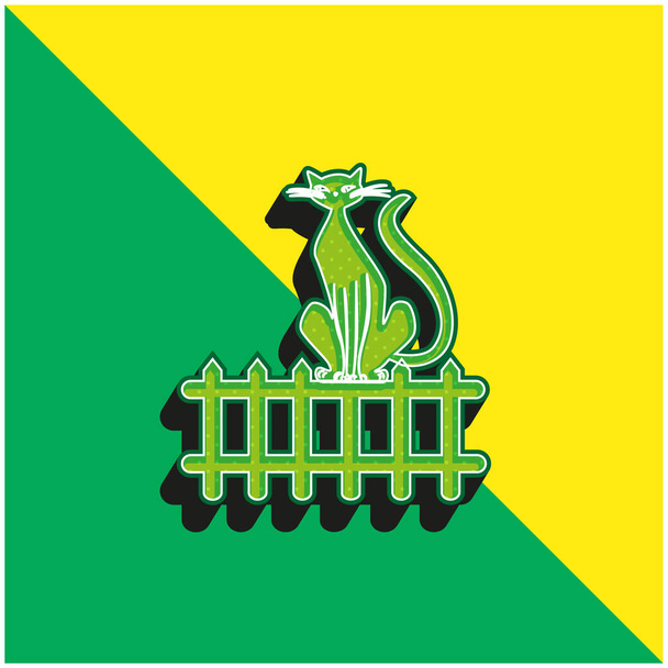 Clôture Black Cat On Logo vectoriel 3D moderne vert et jaune - Vecteur, image