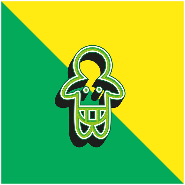Μωρό Φορώντας πάνα μόνο περίγραμμα Πράσινο και κίτρινο σύγχρονο 3d διάνυσμα εικονίδιο λογότυπο - Διάνυσμα, εικόνα