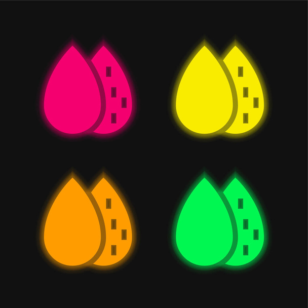 Almendra cuatro colores brillante icono del vector de neón - Vector, Imagen