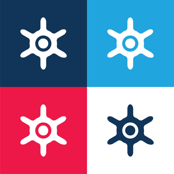 Βάρκα Wheel μπλε και κόκκινο τεσσάρων χρωμάτων ελάχιστο σύνολο εικονιδίων - Διάνυσμα, εικόνα