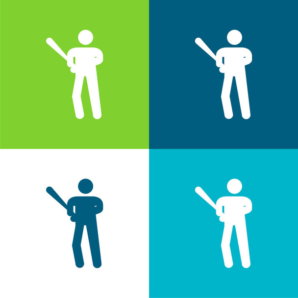 Бейсболист Плоский четырехцветный минимальный набор значков - Вектор,изображение