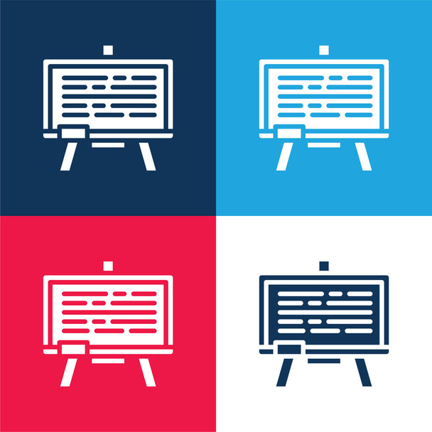 Blackboard modrá a červená čtyři barvy minimální ikona nastavena - Vektor, obrázek