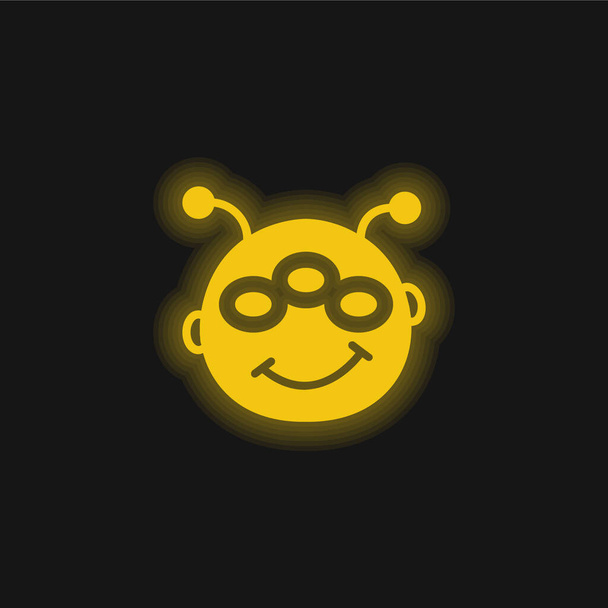 Alien žluté zářící neon ikona - Vektor, obrázek