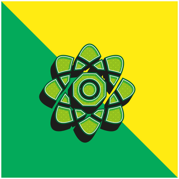 Átomo verde y amarillo moderno vector 3d icono del logotipo - Vector, Imagen