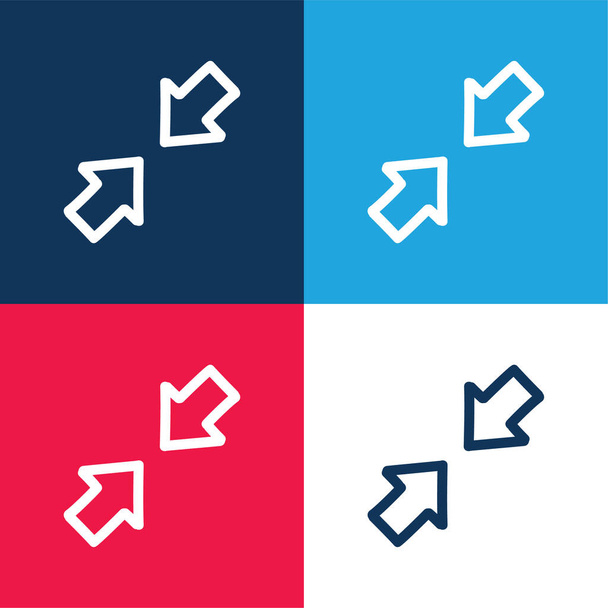 Nyilak kézzel rajzolt interfész szimbólum körvonalai kék és piros négy szín minimális ikon készlet - Vektor, kép