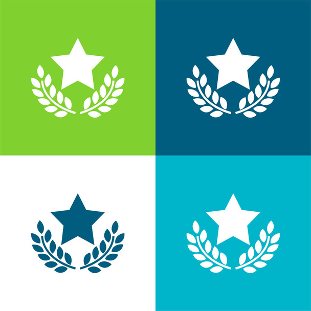 Gwiazda nagrody z gałązkami oliwnymi płaski zestaw czterech kolorów minimalny zestaw ikon - Wektor, obraz