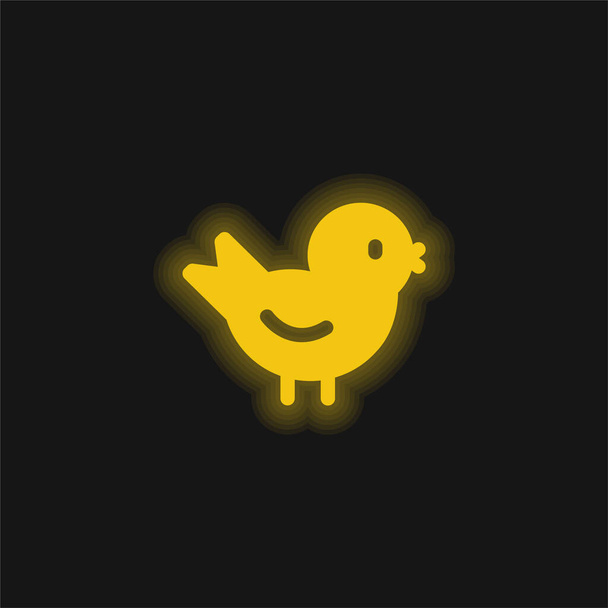Ícone de néon brilhante amarelo pássaro - Vetor, Imagem