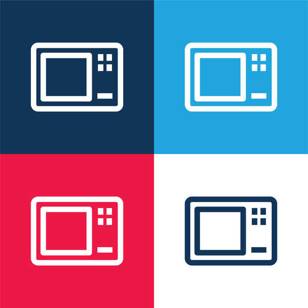 Grand four micro-ondes bleu et rouge quatre couleurs minimum icône ensemble - Vecteur, image