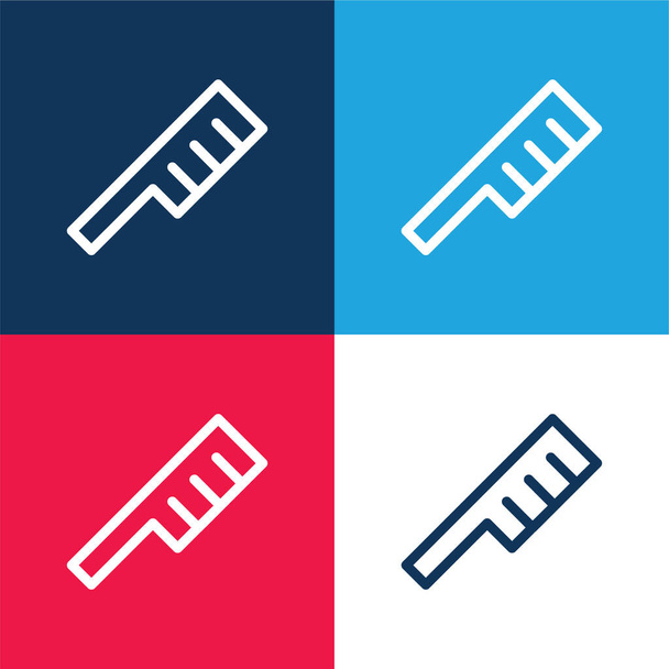 Angular Comb blue and red four color minimal icon set - Vector, Image