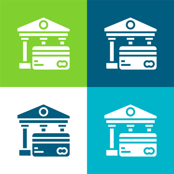 Bank Flat four color minimal icon set - Vector, Image