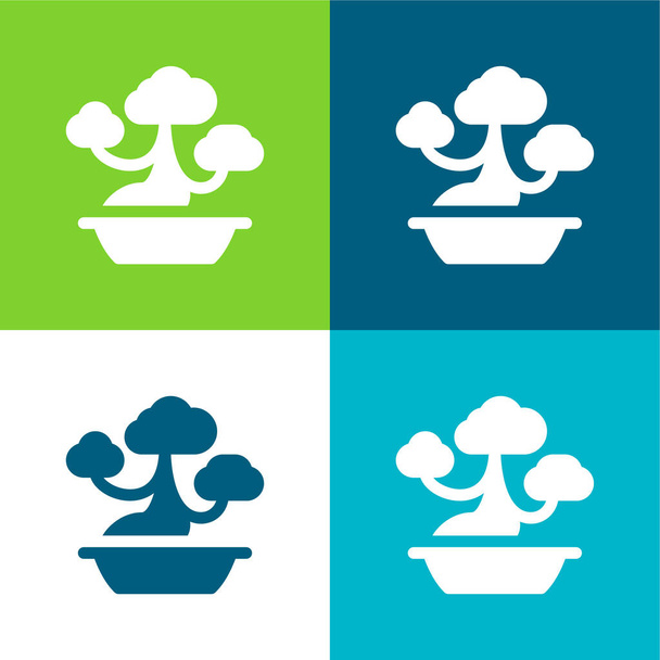 Bonsai Flache vier Farben minimales Symbol-Set - Vektor, Bild