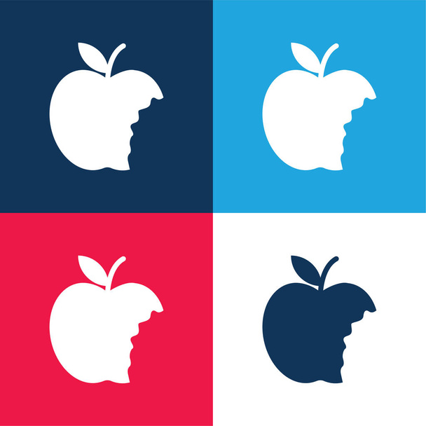 Apple blauw en rood vier kleuren minimale pictogram set - Vector, afbeelding