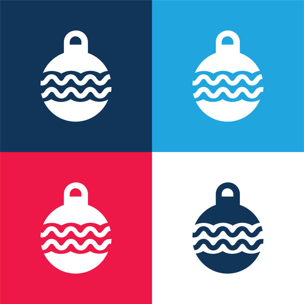 Bauble azul y rojo conjunto de iconos mínimo de cuatro colores - Vector, imagen