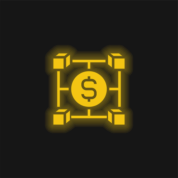 Blockchain amarillo brillante icono de neón - Vector, Imagen