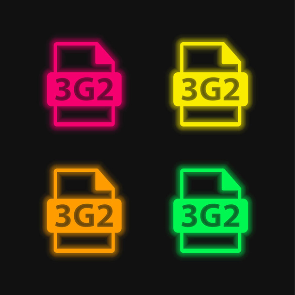 3G2 Dosya Biçimi dört renk parlayan neon vektör simgesi - Vektör, Görsel