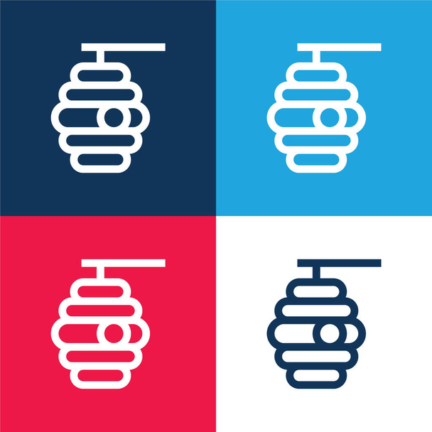 Abeja azul y rojo conjunto de iconos mínimo de cuatro colores - Vector, imagen