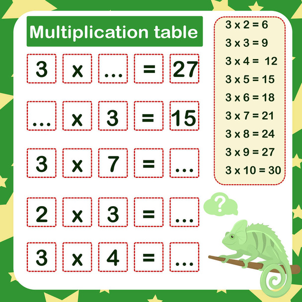  vector illustration of the multiplication table by 3 with a task to consolidate the knowledge of multiplication - Vector, Image