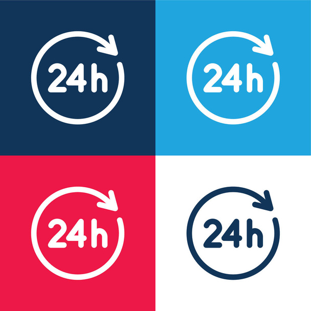 24時間青と赤の4色の最小アイコンセット - ベクター画像