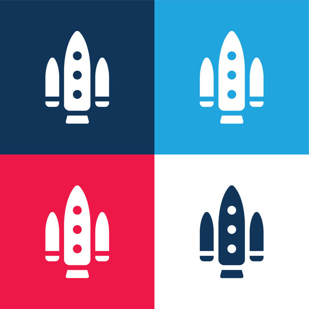 Projeto Apolo azul e vermelho conjunto de ícones mínimos de quatro cores - Vetor, Imagem