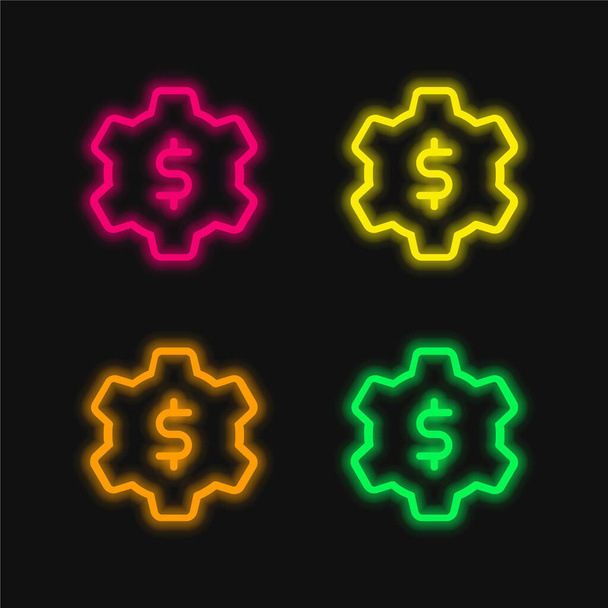 Ρυθμίσεις εφαρμογής Τέσσερις χρώμα λαμπερό εικονίδιο διάνυσμα νέον - Διάνυσμα, εικόνα
